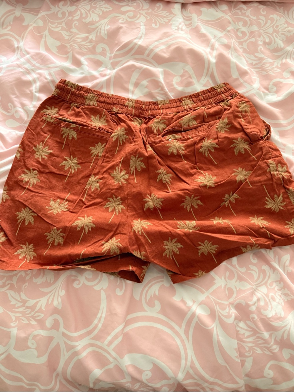 ASOS Rust Palm-Print Flat Front Shorts - Picture 3 of 3